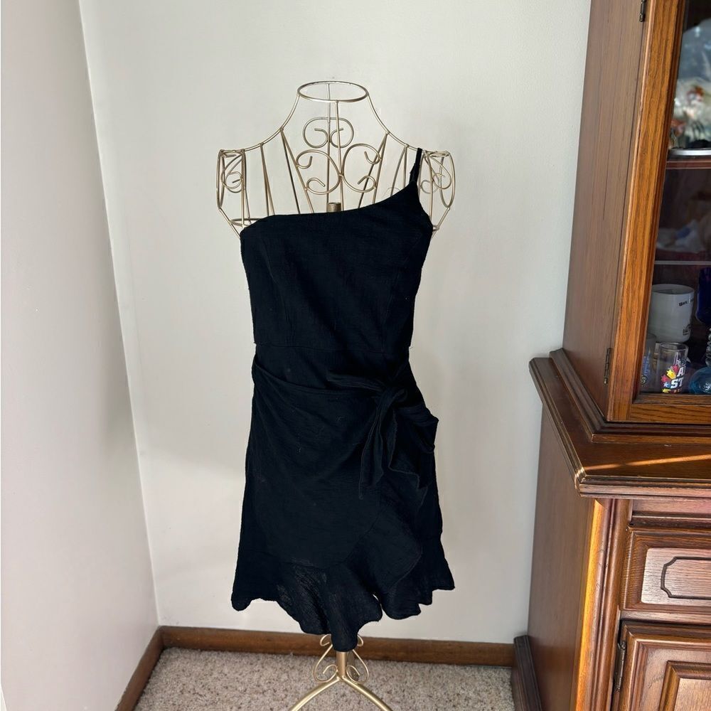 Princess Polly One Shoulder Asymmetrical Ruffle Mini Dress Black Size 6